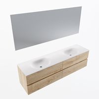 MONDIAZ VICA 180cm badmeubel onderkast Washed Oak 4 lades. Wastafel Moon dubbel zonder kraangat, kleur Talc met spiegel LED.