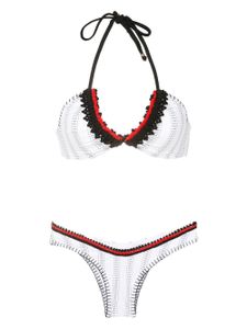 Amir Slama bikini rayé à détails en crochet - Blanc