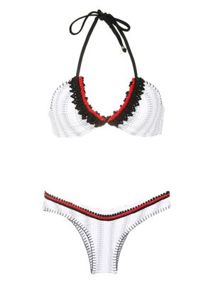 Amir Slama bikini rayé à détails en crochet - Blanc