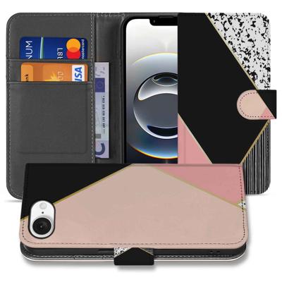 iPhone 16e | Book Case | Zwart Roze Vormen iPhone 16e | Book Case | Zwart Roze Vormen