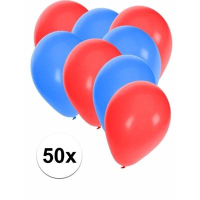 50x stuks ballonnen - blauw en rood - ronde knoopballonnen - versiering - feestartikelen 50x stuks ballonnen - blauw en rood - ronde knoopballonnen - versiering - feestartikelen