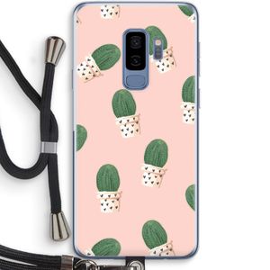 Cactusprint roze: Samsung Galaxy S9 Plus Transparant Hoesje met koord