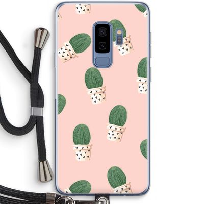 Cactusprint roze: Samsung Galaxy S9 Plus Transparant Hoesje met koord
