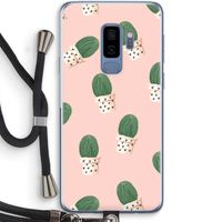 Cactusprint roze: Samsung Galaxy S9 Plus Transparant Hoesje met koord