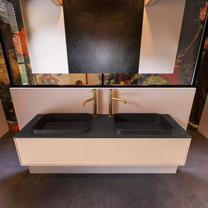 Badkamermeubelset Mondiaz Erin 150 cm met 1 Lade met RIDGE Wastafel Dubbel Urban met 2 kraangaten Greeploos Mat Rosee