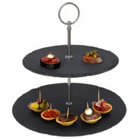 Gerimport Etagere - 2-laags - leisteen en chroom - 20 x 25 cm - serveren