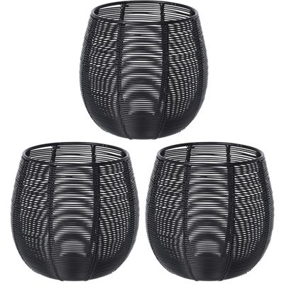 3x Theelichthouders/waxinelichthouders zwart metaaldraad 12 cm
