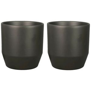 Set van 2x plantenpot/bloempot keramiek mat antraciet - D13,5/H13 cm