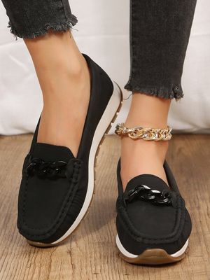 Casual Metal Chain Decor Loafers