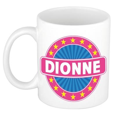 Dionne voornaam koffiemok - beker - wit/roze - 300 ml - Cadeau - Dames - Collega - Moederdag Dionne voornaam koffiemok - beker - wit/roze - 300 ml - Cadeau - Dames - Collega - Moederdag