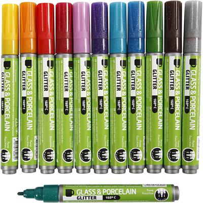 Creativ Company Glas- en porseleinstiften kleur glitter, 12st.