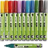 Creativ Company Glas- en porseleinstiften kleur glitter, 12st.