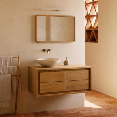 Kave Home Badkamermeubel 'Kenta' Teakhout, kleur Naturel, 90cm (excl. waskom)