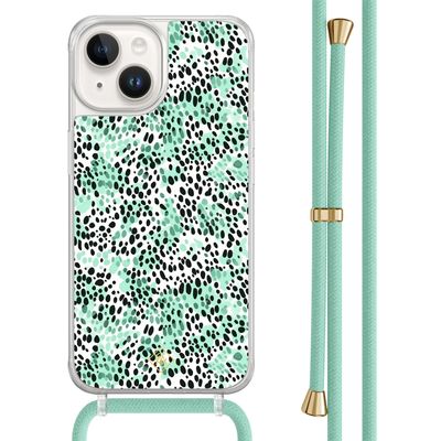iPhone 14 hoesje met mint koord - Luipaard mint