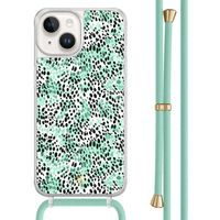 iPhone 14 hoesje met mint koord - Luipaard mint