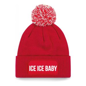 Ice ice baby muts met pompon unisex one size - Rood One size  -