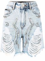 Philipp Plein short en jean à effet usé - Bleu