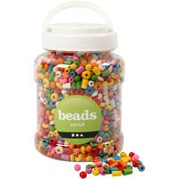 Creativ Company Houten kralen, d 5-8 mm, gatgrootte 1,5 mm, ca. 2170 stuk, diverse kleuren, 175 gr, 400 ml/ 1 emmer