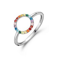 Ring Rondje zilver-zirconia meerkleurig 10 mm