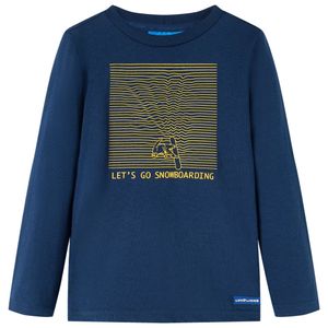 Kindershirt met lange mouwen snowboardprint 104 marineblauw