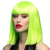 Verkleedpruik dames - neon groen - Cabaret/Hollywood/Diva - Carnaval - half lang chique haar - thumbnail