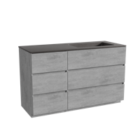 Storke Edge staand badmeubel 130 x 52 cm beton donkergrijs met Scuro asymmetrisch rechtse wastafel in kwarts mat zwart - thumbnail