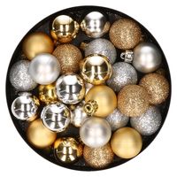 28x stuks kunststof kerstballen zilver en goud mix 3 cm - thumbnail