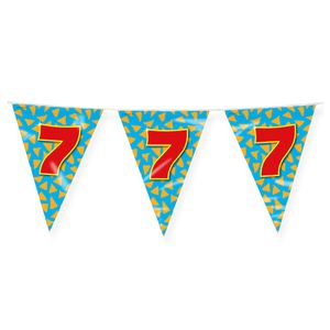 Verjaardag 7 jaar thema Vlaggetjes - Feestversiering - 10m - Folie - Dubbelzijdig
