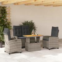4-delige Tuinset met kussens poly rattan grijs