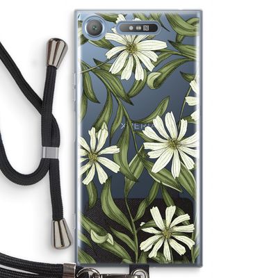 Wit bloemenpatroon: Sony Xperia XZ1 Transparant Hoesje met koord