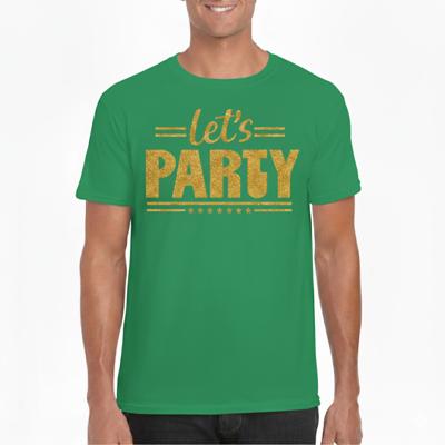 Verkleed T-shirt voor heren - lets party - groen - glitter goud - carnaval/themafeest