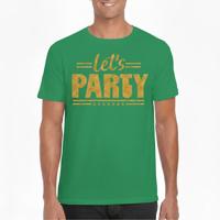 Verkleed T-shirt voor heren - lets party - groen - glitter goud - carnaval/themafeest