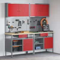 Werkbankset met lade 8 pcs Rood en Grijs Gepoedercoat staal