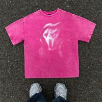 Bon&Bon Men's Snowflake Print Drop-Shoulder Streetwear Tee - Black Hot Pink / XL