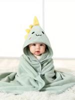 1pc Unisex Coral Fleece Bathrobe With Hooded Design, Quick Absorption, Soft And Warm, Suitable For Baby As Bath Towel, Sleepwear And Indoor/Outdoor Use In All Seasons And Scenes Love Valentine Army Green / one-size