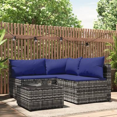 4-delige Loungeset met kussens poly rattan grijs