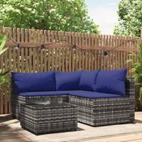 4-delige Loungeset met kussens poly rattan grijs