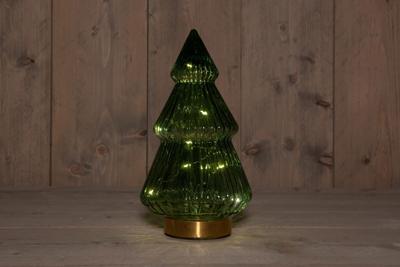 B.O.T. Tree Glass 15X28,5 cm Green With Golden Base 10Led - Annas collection