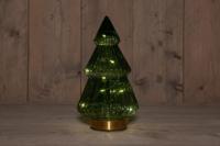 B.O.T. Tree Glass 15X28,5 cm Green With Golden Base 10Led - Annas collection