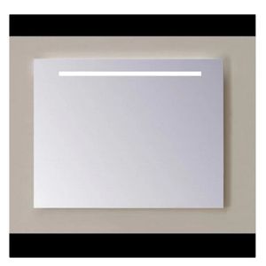 Spiegel Sanicare Q-Mirrors 100x60 cm PP-Geslepen Vierkant Met Boven & Onder Gezandstraalde Strook LED Cold White en Afstandsbediening incl. ophangmateriaal