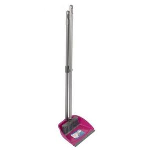 Stoffer en blik roze met lange steel 76 cm   -