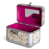 Roze make up opbergkoffer met hartjes en cijferslot 21 x 14 x 21 cm