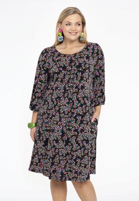 Yoek Jurk met pofmouwen RUBY | Zwart | Maat 46/48