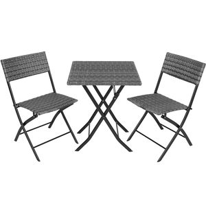 tectake - Tuinset Balkonset - wicker set Trevi - 2 stoelen en een tafel - grijs - 403197