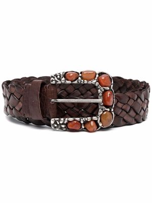 P.A.R.O.S.H. ceinture en cuir tressé Zoe à ornements - Marron