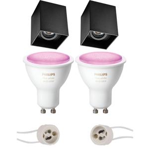 Pragmi Luxina Pro - Opbouw Vierkant - Mat Zwart - Verdiept - Kantelbaar - 90mm - Philips Hue - Opbouwspot Set GU10 -