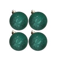 4x stuks kunststof glitter kerstballen donkergroen 10 cm - Kerstbal