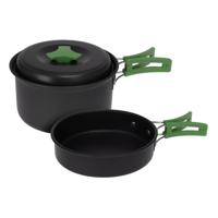 Redcliffs Outdoor Camping pannenset - 2x - aluminium/RVS - zwart/groen - kamperen