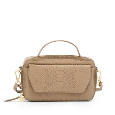 Dames leren handtas - taupe slangenprint - MŌSZ Naomi