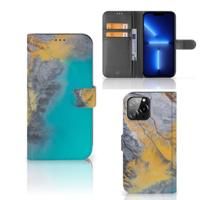 iPhone 13 Pro Max | Bookcase | Marble Blue Gold iPhone 13 Pro Max | Bookcase | Marble Blue Gold